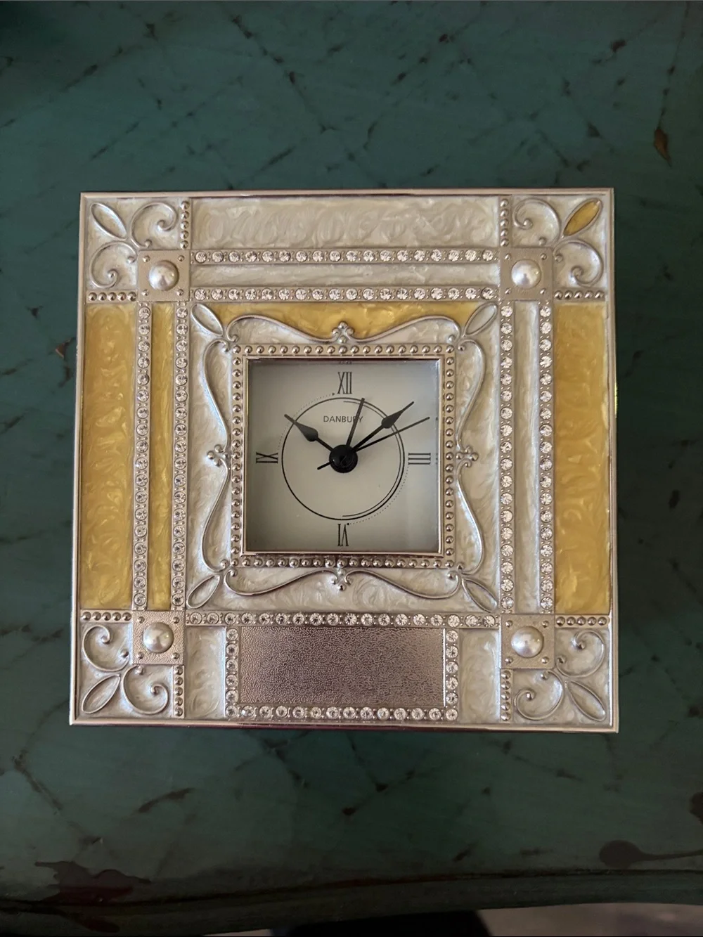 Things Remembered Silver and Yellow Embellished Square Wall Clock